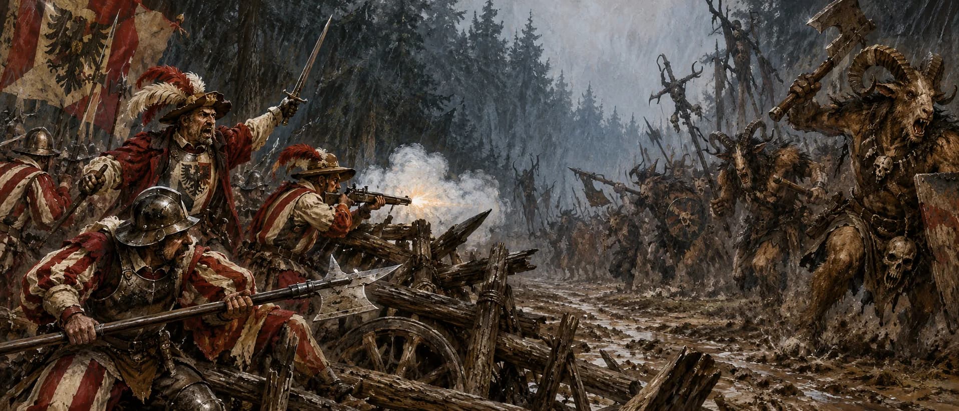 Beastmen at the barricade, a campaign cover for Empire Soldiers