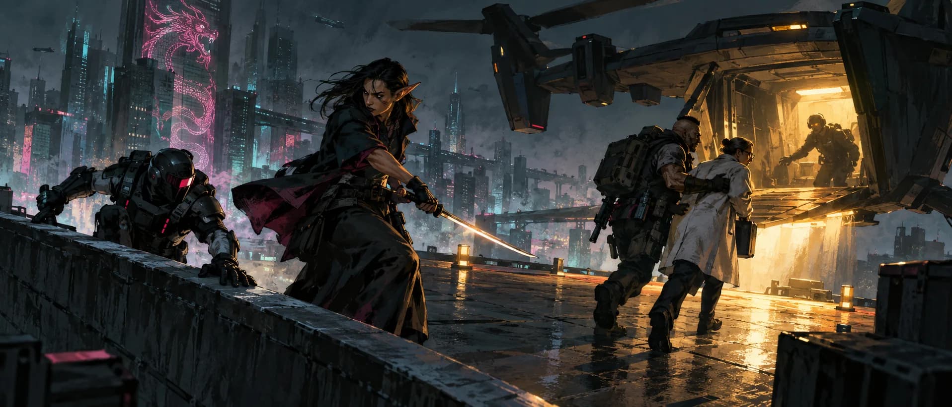 Rooftop extraction, a campaign cover for Corporate Shadowruns